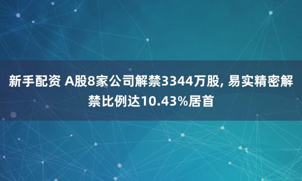 新手配资 A股8家公司解禁3344万股, 易实精密解禁比例达10.43%居首